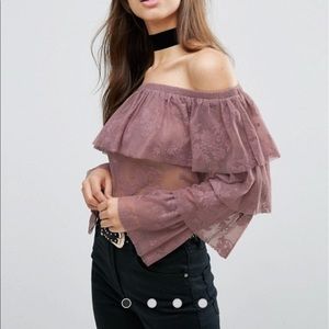 ASOS Ruffle lace off the shoulder top